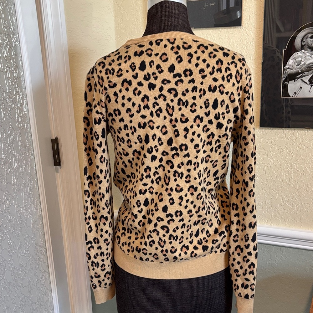 J CREW TEDDIE Leopard Print Crewneck Sweater - Camel & Black - Picture 3 of 8